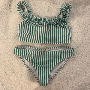 Green and white stripped bikini with cute ruffles